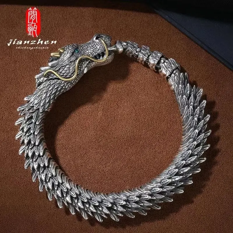 Vòng tay Màu bạc hoàng đạo nam, xương rồng, Sterling, Retro, Màu bạc , bạo chúa, thời trang