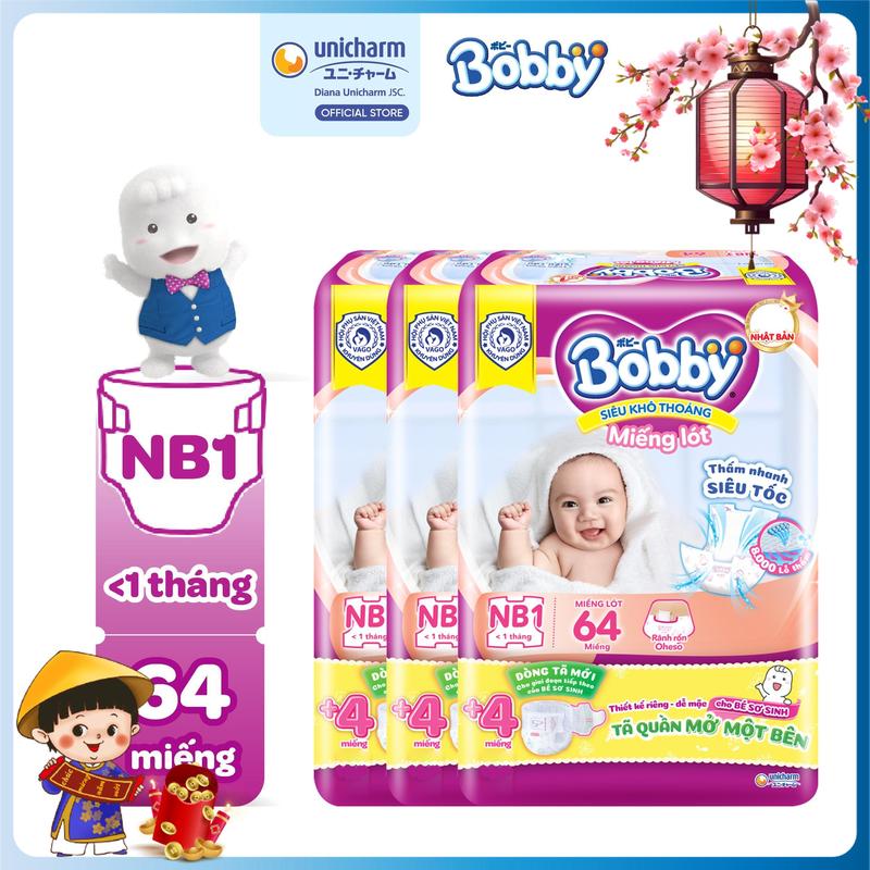  COMBO 3  Bobby Miếng lót sơ sinh Newborn 1 - NB1 64 miếng  bao bì ngẫu nhiên  
