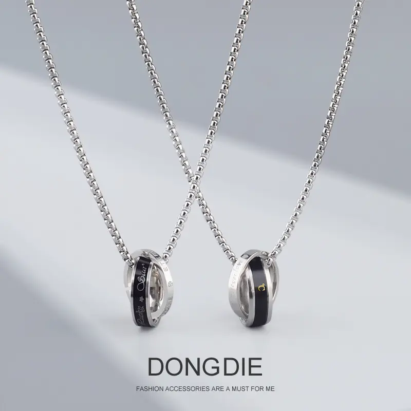 Titanium steel double ring buckle necklace