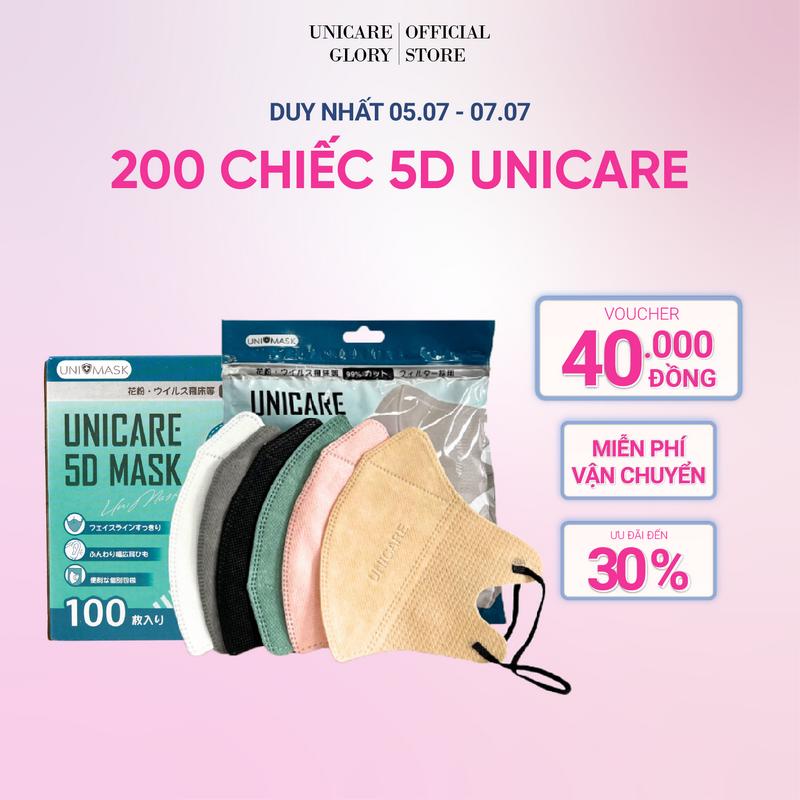  UNICARE Khẩu trang 5D Thùng 200 Thiết Kế Ôm Mặt Cực Xinh Accessories Che Mặt Phụ Kiện Khuyên Tai Voi Nam Nữ 