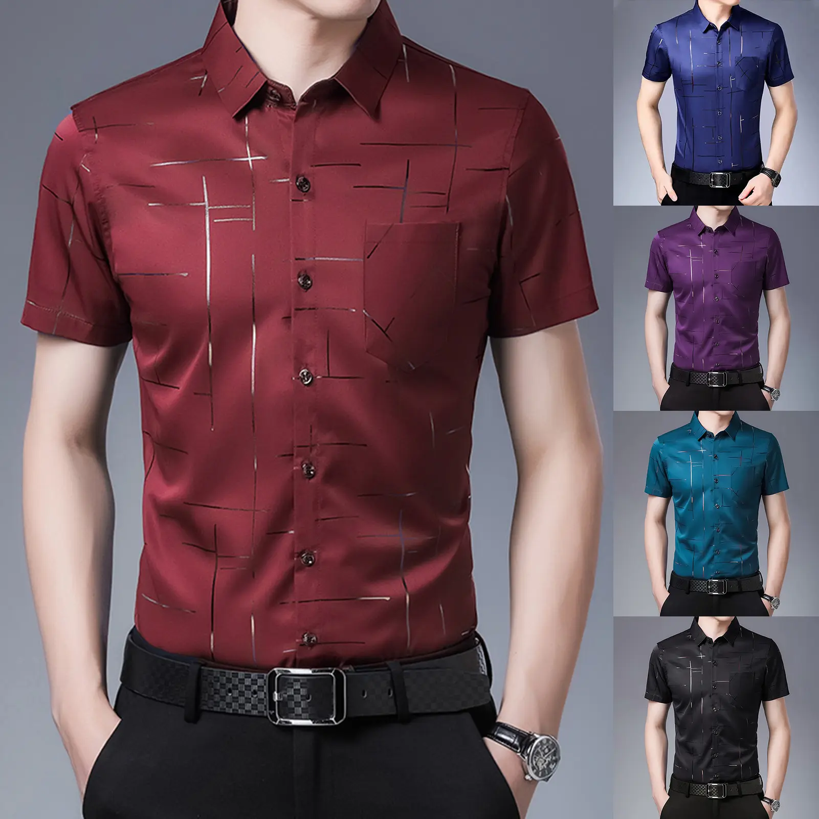 [FM] Váy Xã Hội Cho Nam, Áo Sơ Mi Có Cúc In Dập Nóng, Cổ Ve Áo, Áo Dự Tiệc