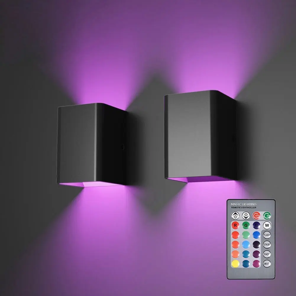 Nordic RGB LED Wall Light Dimmable Square Up Down Lamps With Remote Control For Bedside Bedroom Sconce Living Room Home Decoration #449570