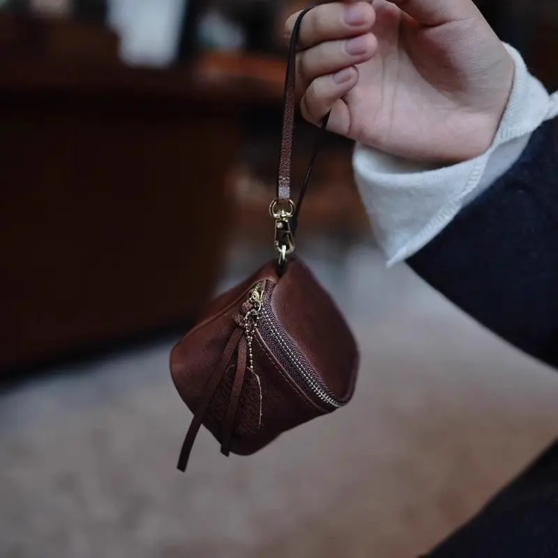 Simple Vegetable Tanned Pu New Mini Texture Hand Carrying Headset Lipstick Coin Storage Card Holder Large-Capacity Coin Purse