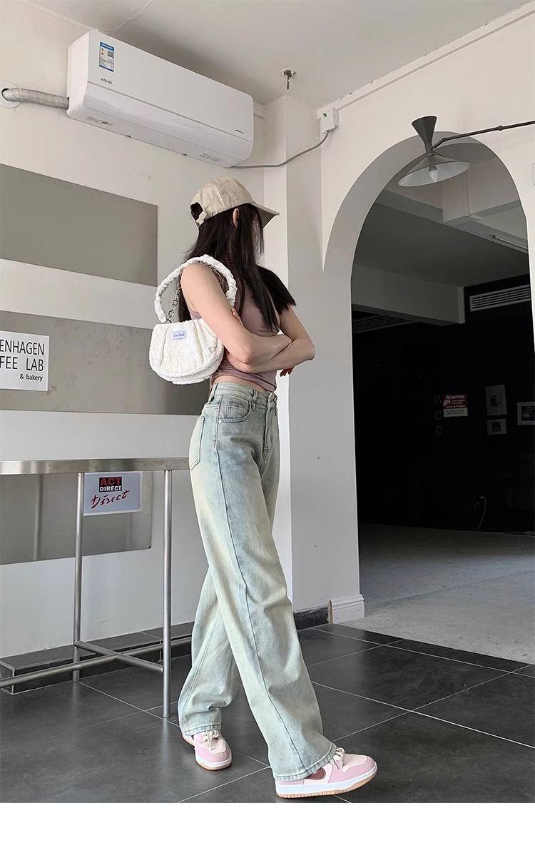 Product Introduction of Quần Jean Ống Rộng, Phong Cách Cổ Điển Mỹ, Dành Cho Nữ, Màu Xanh Dương, Dáng Rộng Vừa Vặn, Cắt Thẳng, Cạp Cao, Bó Sát, Xếp Ly, Quần Lau Nhà, Thời Trang Ins Women Pants 13
