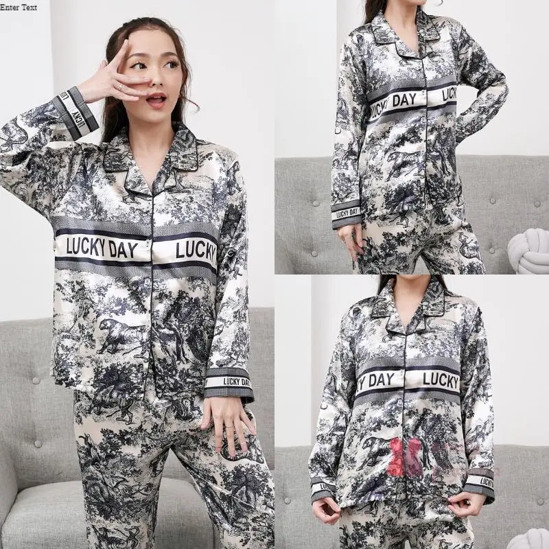 EMILY PIYAMA Baju Tidur Piyama Satin Wanita Dewasa Model Lucky Day Lengan Pendek Celana Panjang Premium Pakaian Tidur Wanita Dewasa