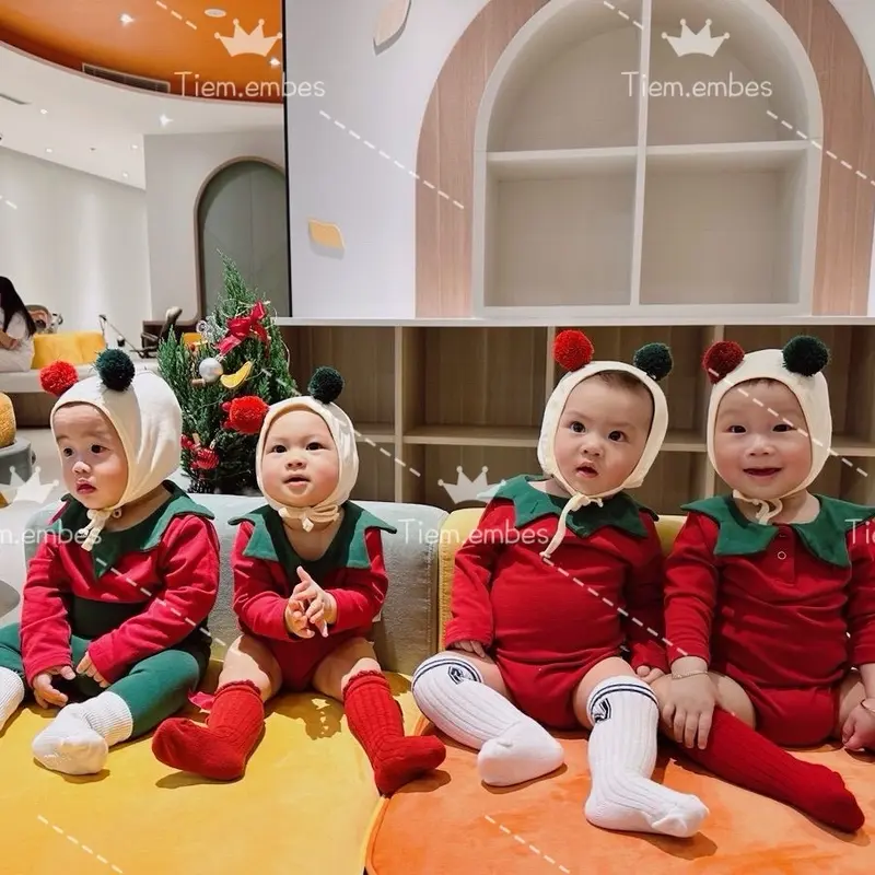 [QCCC L1] Set noel 3 chi tiết body, quần cạp cao, mũ cho bé 4