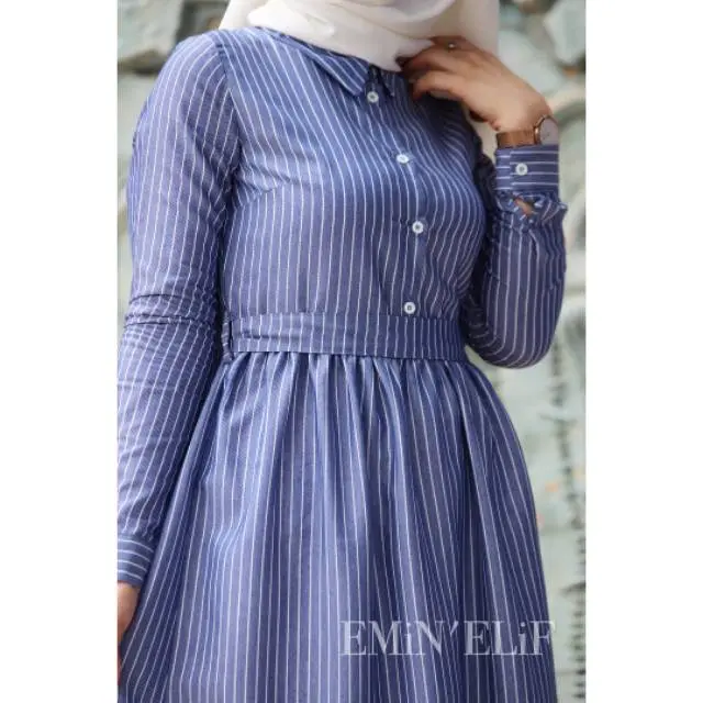 (HARGA 0,5m) KAIN KATUN CHAMBRAY OXFORD DENIM SALUR / GARIS-GARIS/STRIPE 2