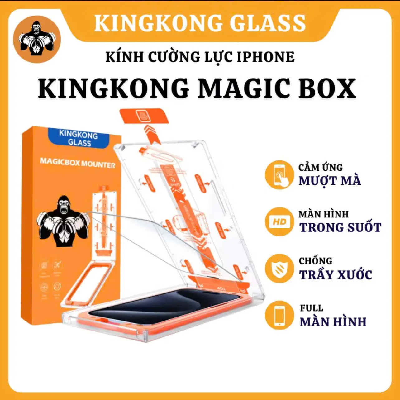 [TỰ DÁN] Kính Cường Lực tự dán KINGKONG MAGICBOX cao cấp thế hệ mới cho iphone