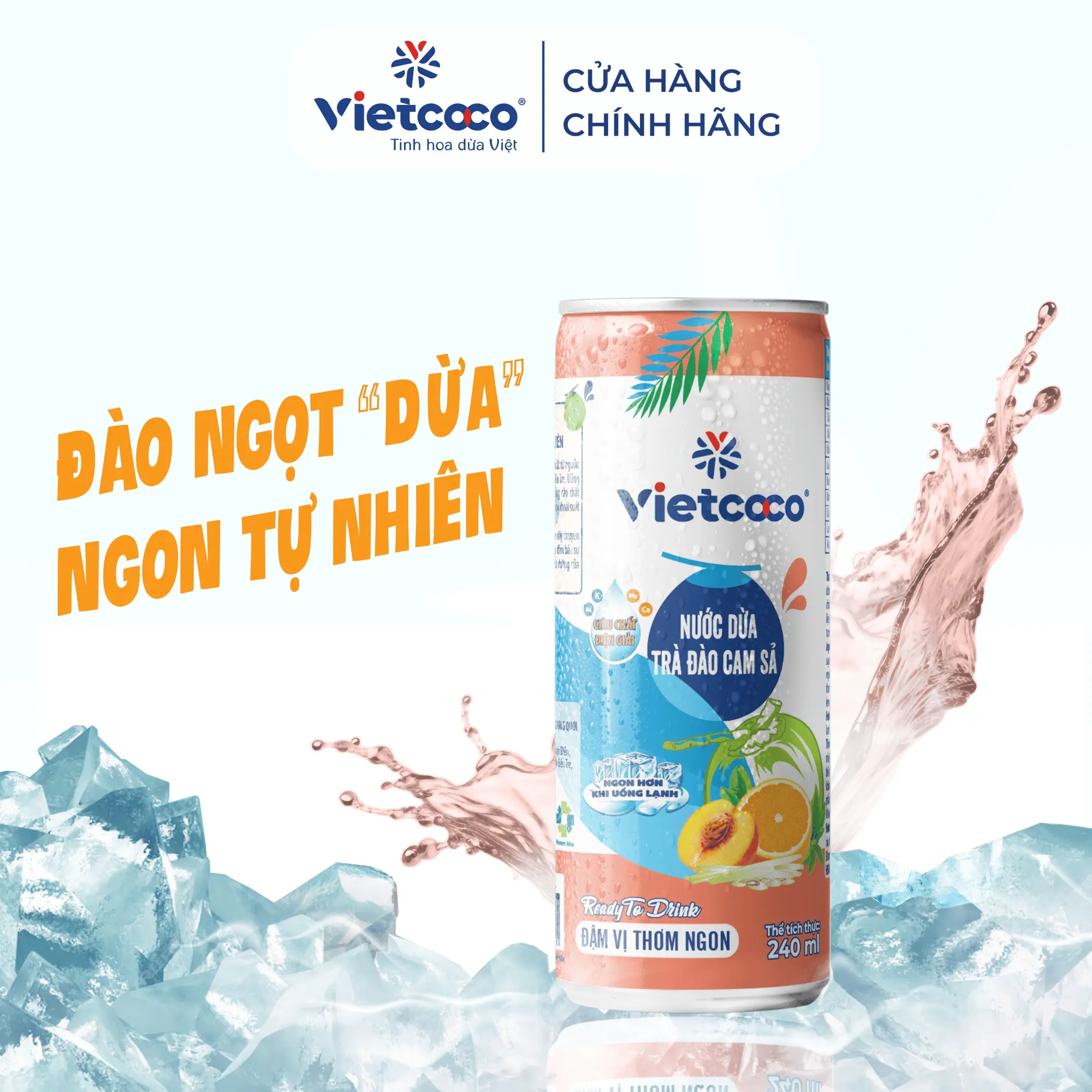 Nước dừa trà đào cam sả Vietcoco lon 240ml