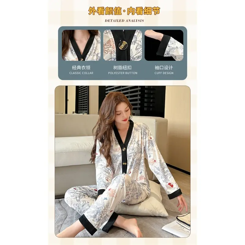 MELAR Piyama Jumbo Piyama Wanita Lengan Panjang Celana Panjang 4XL-6XL XXXXXXL Pajamas Elegan 2
