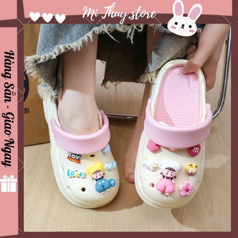  Mi Thuy Store Dép sục nam nữ đế cao sticker chibi nổi dễ thương 