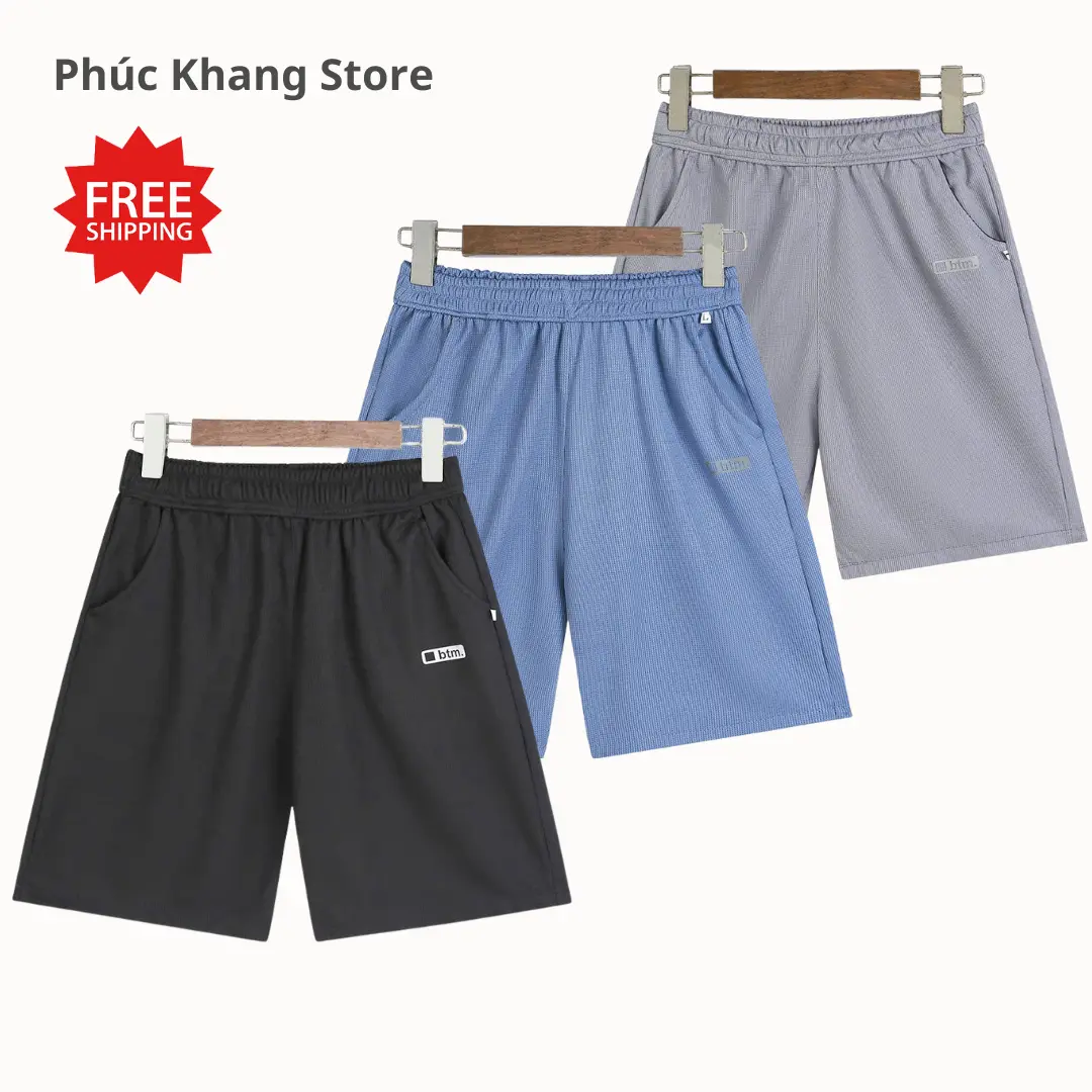 COMBO 3 quần short nam in logo BTM chất tổ ong, dày dặn co dãn tốt, kiểu dáng thể thao mặc thoải mái vận động ,sẵn 3 màu đủ size Menswear