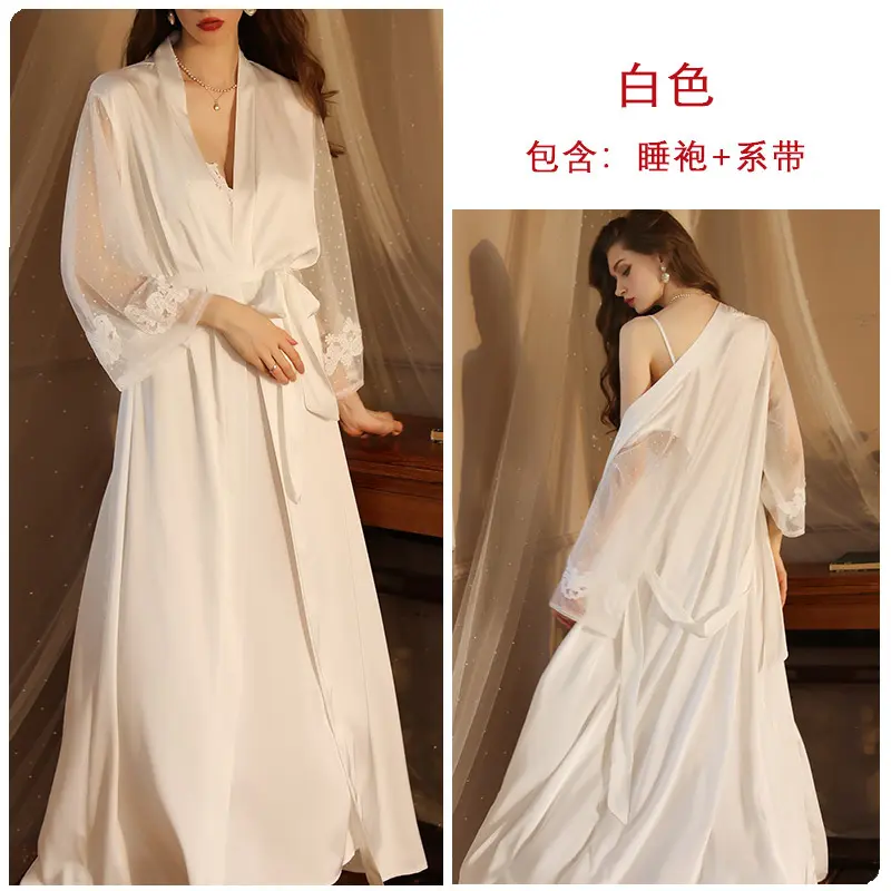 Áo Choàng Ngủ Gợi Cảm, Feiyun, Áo Choàng Tắm Cực Dài, Đồ Ngủ Cho Nữ, Dài Tay, Làm Bằng Satin, Thích Hợp Mặc Nhà, Mỏng, 60763b, Hàng Mới Về 5