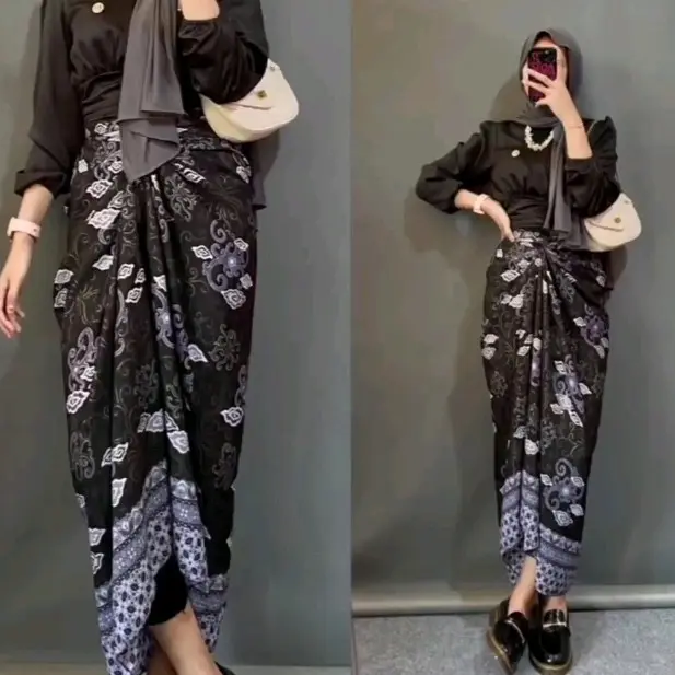 rok lilit warp skirt serut bahan sutra HQ Kain Maxi