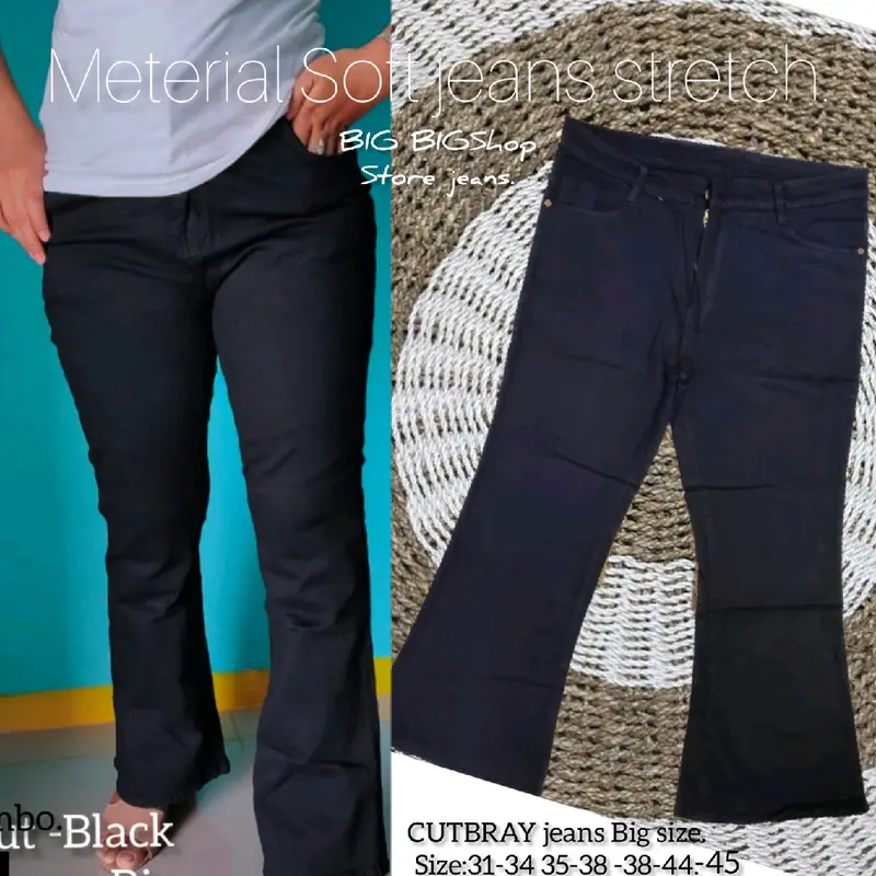 UF GRADE  Jeans cutbray Bigsize/celana jeans cutingan cutbray/ cutbray hitam pekat jumbo.size : 31-34 35-38 39-45. meterial : soft jeans stretch tebal premium. Hitam Low Waist 0