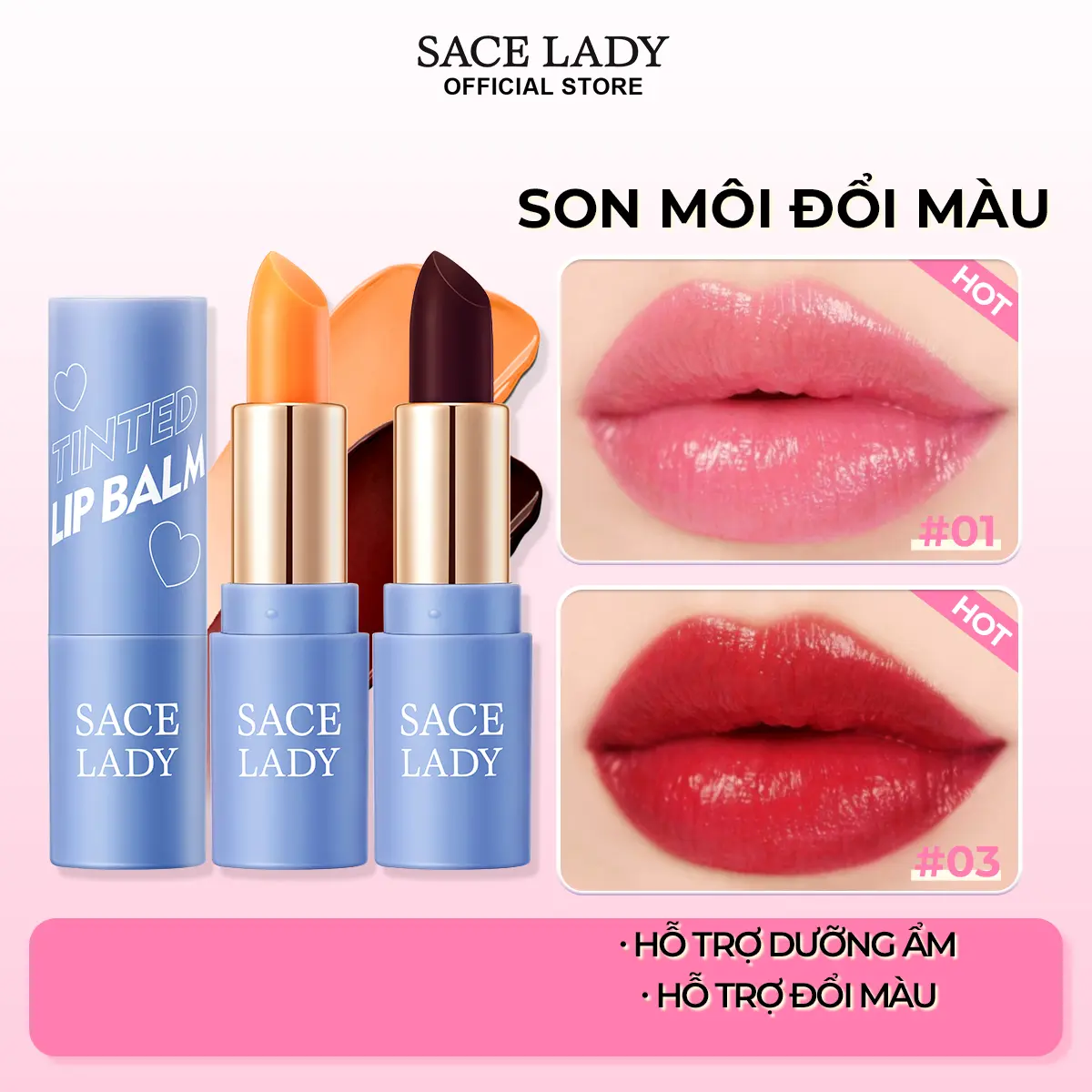 [COD] Son dưỡng môi có màu SACE LADY Son môi có sắc tố cao 3.5g