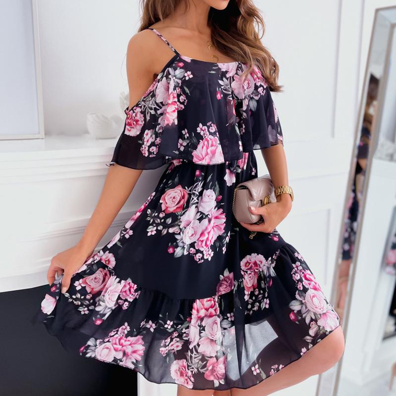 2025 new spring chiffon strapless printing sexy dress fashion dress 2