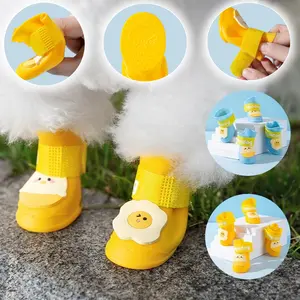 NEW 4 Pcs/Set Sepatu Bot Hujan Anjing Kartun Silikon Kucing Boots Tahan Air Anti Slip BOOTS WATERPROOF RUBBER