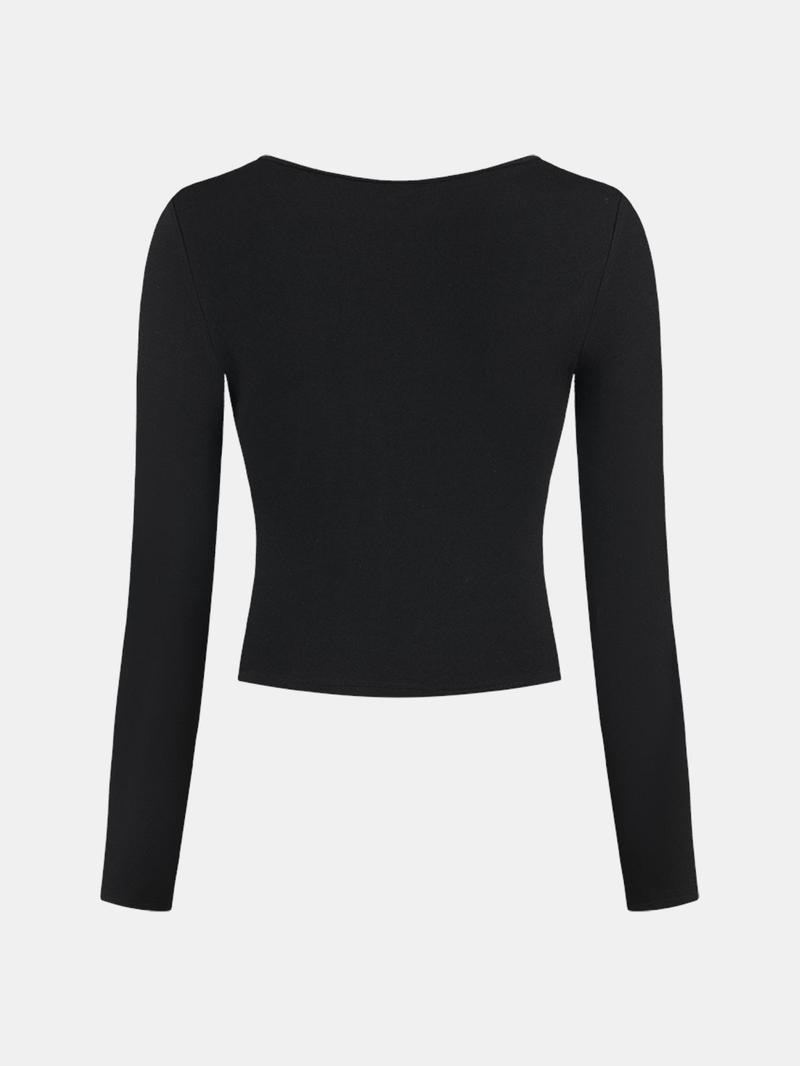 Product Introduction of YOZY Women's Plain Rhinestone Bow Decor Crop Top, Elegant Long Sleeve Top for Spring & Fall, Ladies Clothes for Daily Wear 2