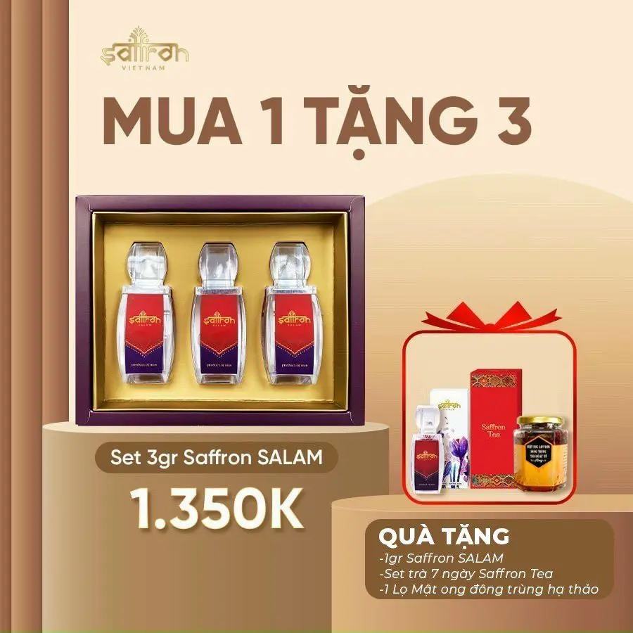 Set quà Nhụy hoa nghệ tây SALAM 3Gr tặng 1gr Saffron tặng mât ong 180ml