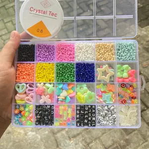 [ TokoAzkia33 ] Best selLer!! Keychain Charm Manik Gelang Set sekat 24 Payet Cincin Kalung 3mm +Tali senar Edukasi Anak Manik Manik Gelang Beads Termurah Bisa Cod