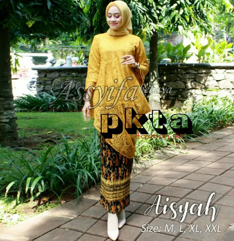 Setelan Kebaya Brokat Menceng/Miring Liza Koleksi Atasan Kondangan Tunik Panjang - Batik, Dress 0