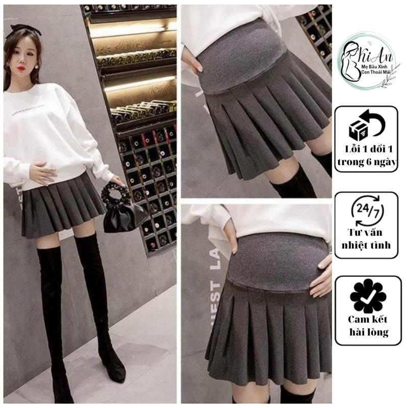 Chân váy bầu DẠ VB72 xếp ly Ki An có quần bên trong️ chất dạ cao cấp dày dặn ấm áp mùa đông Cam kết xổ lông️ size M L 43~70kg Đầm Bầu Voi Nữ Women