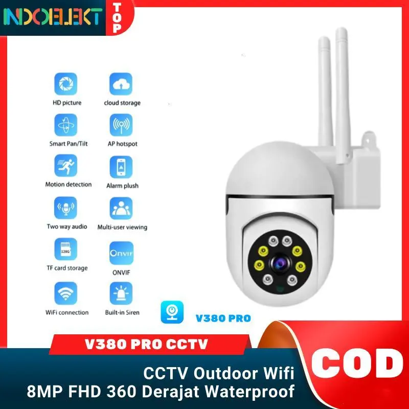 Bisa Jarak Jauh Lewat HP CCTV Camera 2 Antena PTZ Mini Bohlamp Wireless Wifi Smart 1080 Full HD V380 8MP IP CAM OUTDOOR Night Vision Infrared