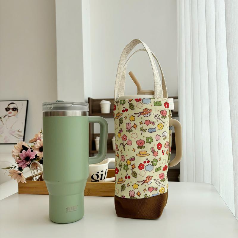 Túi đựng bình nước bottle bag thiết kế mới 2 quai chất liệu canvas phối vải in hình hoạt hình hoa lá Hiany AV03 3