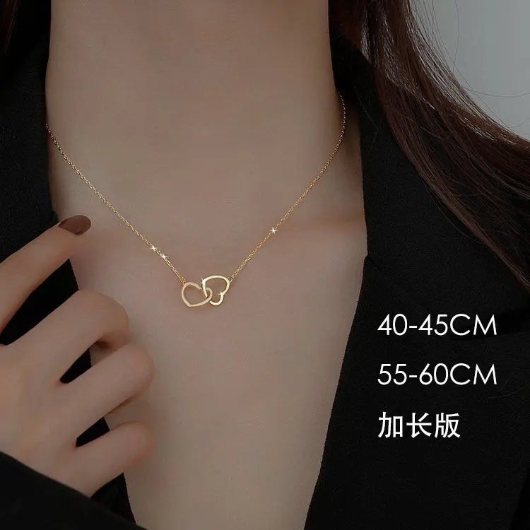 Heart-to-Heart Love Necklace for Women Simple Korean Style Elegant Heart Necklace Clavicle Chain Best Friend Necklace Sweater Chain nose  magnet  breath clicker  septum indian  jewelry jelly cat  ring pendant  butterfly tyla  water  necklace tom  jerry  e