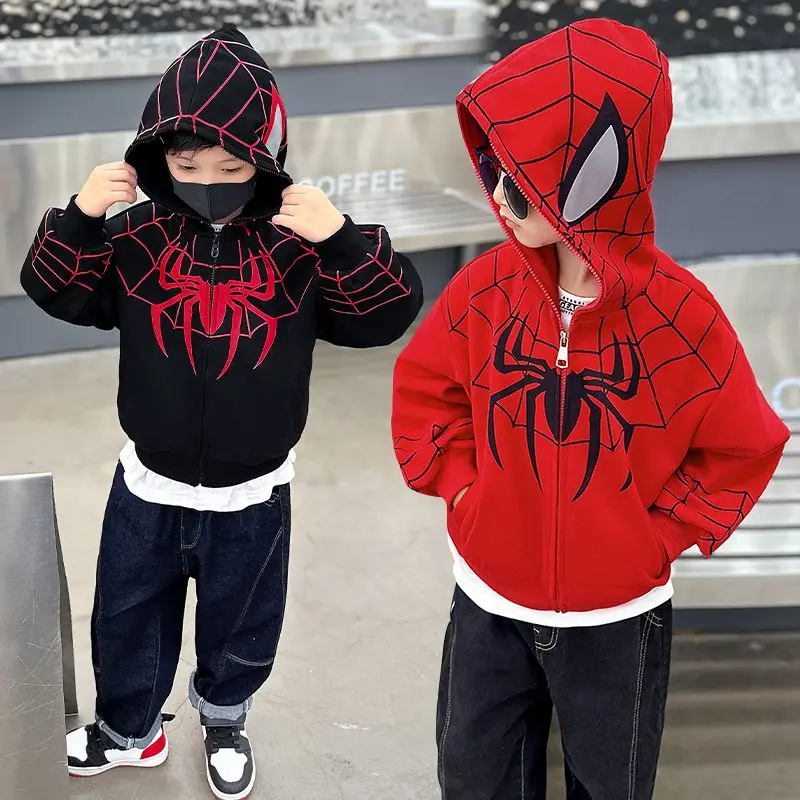 Spider-Man Coat Children's Hoodie Brushed Hoody Baby Autumn and Winter Clothes 2023 New Boys' Cardigan Western Style Top Shirt Menswear