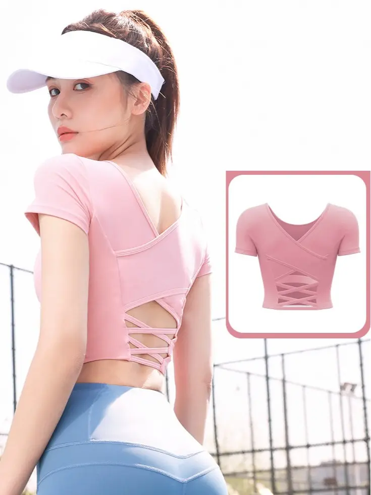 [ Có ảnh thật] Áo croptop nữ, áo thể thao, tập gym, yopa dáng croptop với thiết kế đan chéo dây sau lưng thời trang và có sẵn mút đệm