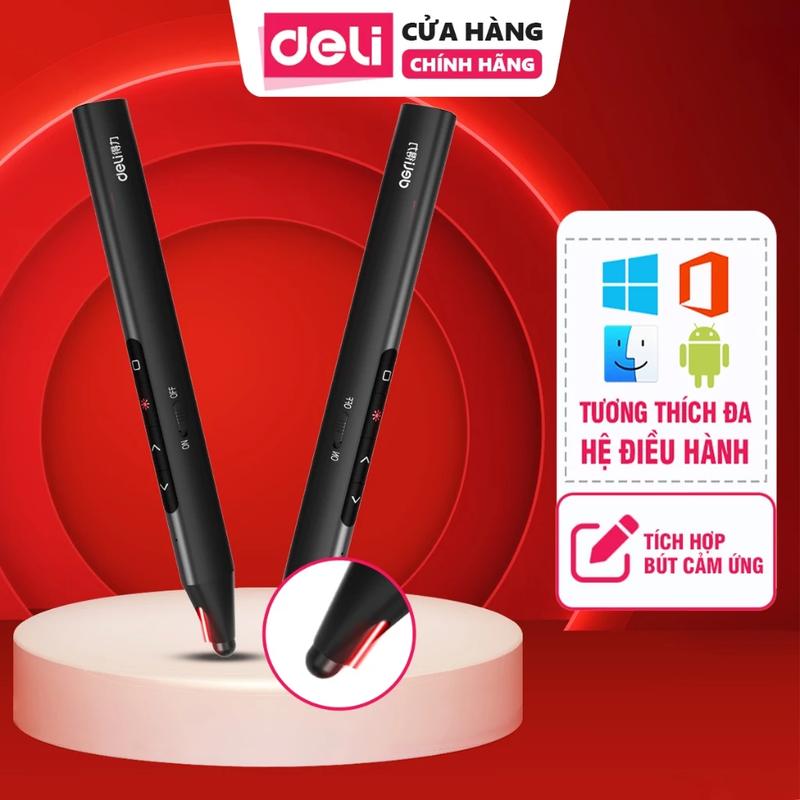 Bút Trình Chiếu Deli Bút Thuyết Trình Tích Hợp Đầu Cảm Ứng Laser Đỏ Kết Nối USB Hỗ Trợ Dạy Học