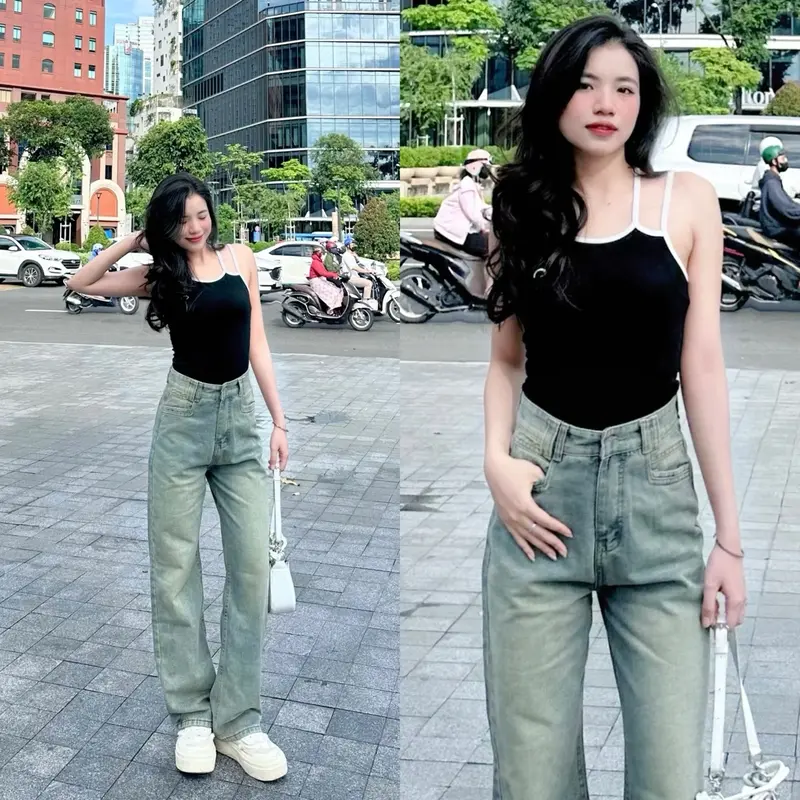 Quần Jean Suông Nữ Chất QC Passan Kiểu Màu Bụi Nhẹ Women Pants Ong h jeans 3