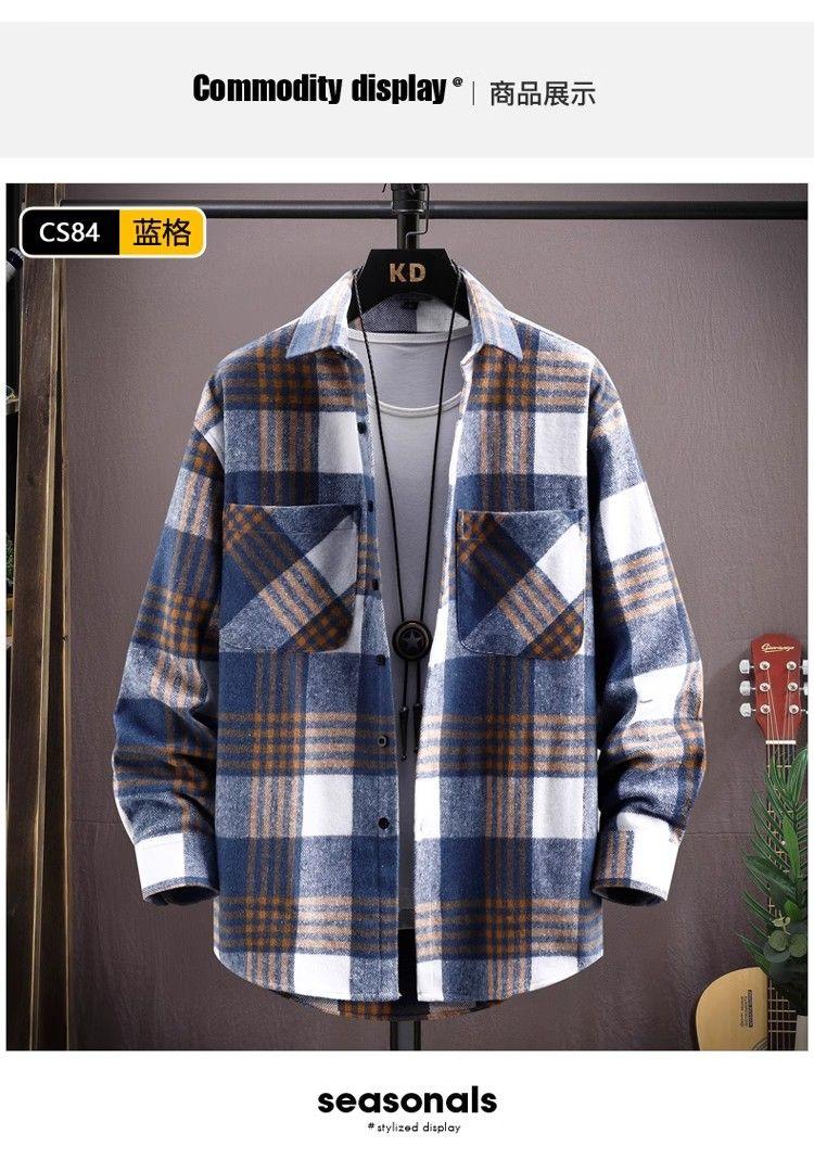 Product Introduction of Plaid Long Sleeve Shirt for Men Loose Red Retro Trendy Casual Spring Autumn Stylish Turn-down Collar Shirt Jacket Trendy Parent 12