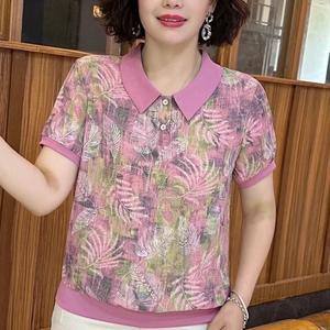 Casual Short Sleeve Polo Shirt Tunic For Moms And Middle Aged Women Stand Collar Tops Female Polo Collar T-Shirts