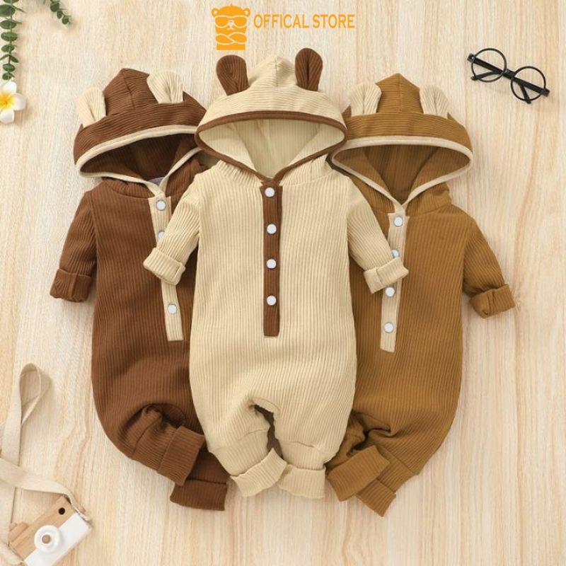  Áo Liền Quần Bé Gái Bé Trai Sơ Sinh LOTUKA Chất Len Tăm Bodysuit Có Mũ Cho Bé 3-12kg 0-12 tháng 