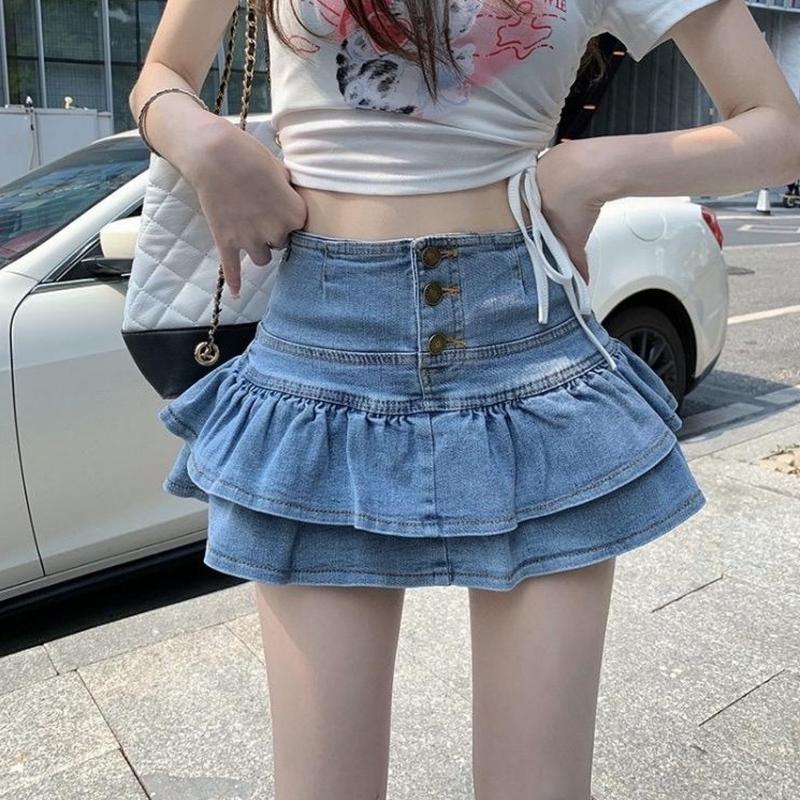 Chân váy jeans 2 tầng có quần trong Nữ