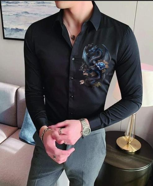  ÁO SƠ MI NAM HOẠ TIẾT RỒNG XANH  LỊCH LÃM SANG TRỌNG  BIGSIZE M-6XL  