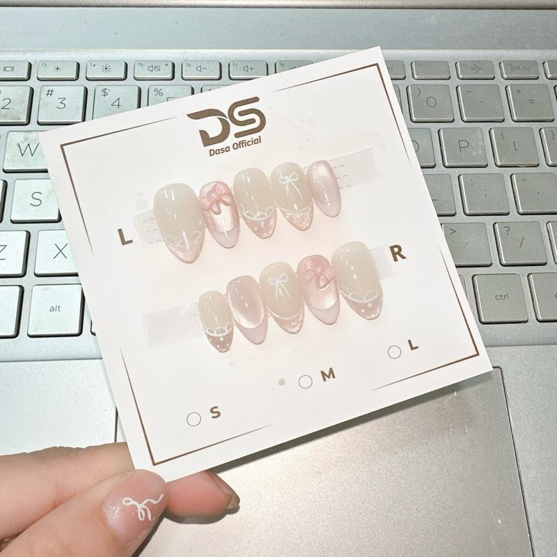 Móng tay giả dài thiết kế màu thạch nail box ombre hồng french nổi đính đá đơn giản sang trọng TẶNG keo dán móng MT179 gel qs