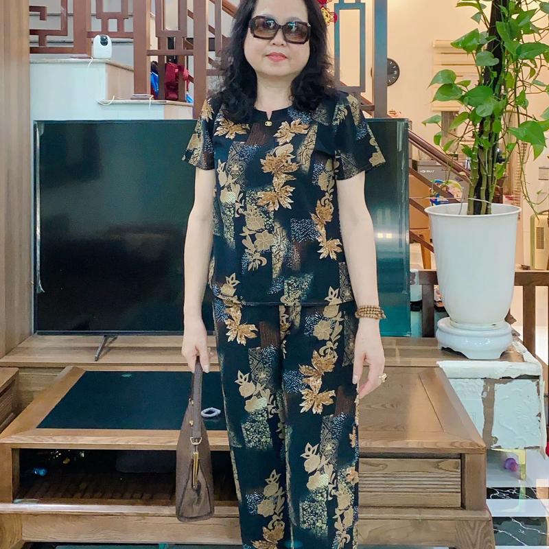 Big size75-85kg Bộ Lụa Trung Niên Mặc Nhà Cho Các Bà Các Mẹ U50-80 Tuổi Size Đại 75-85kg - Women Nữ Quần Ngủ Áo Kem bộngủ