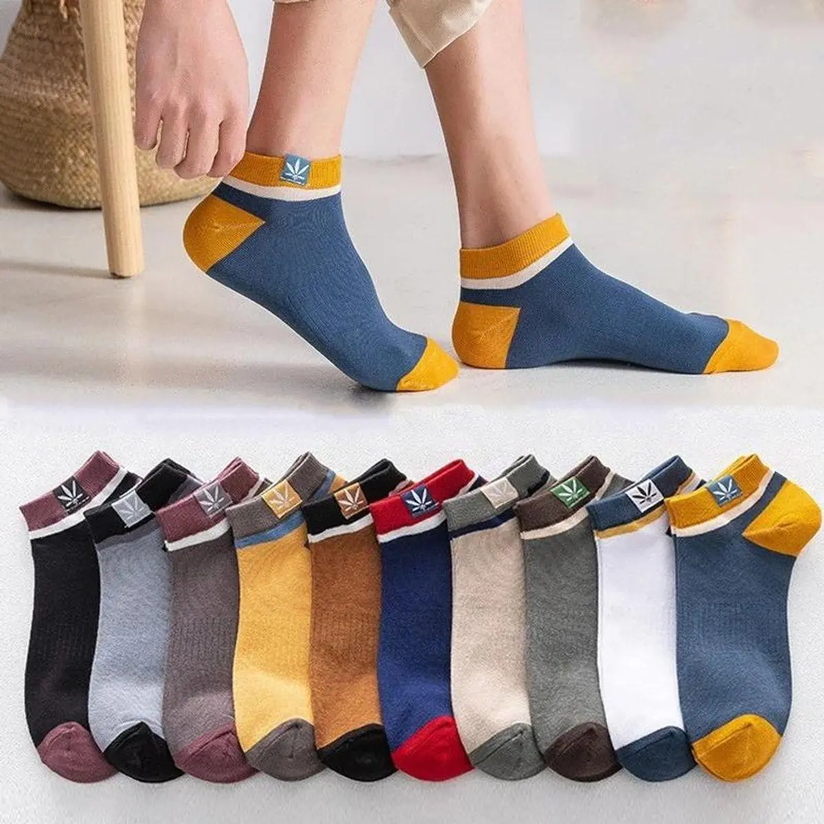 Tất Nam,10 Đôi  Cá Tính, Thiết Kế Hạnh Phúc, Thời Trang, Phong Cách Trung Quốc, In Khối Màu Thường Ngày Tất Công Sở, Hàng Mới Về