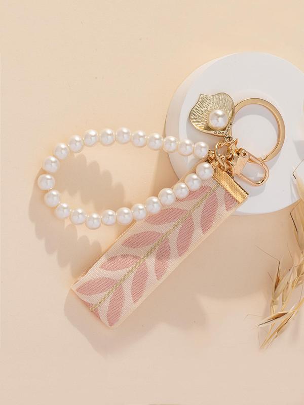 Faux Pearl Decorated Leaf Design Keychain, Elegant Keychain for Women & Girls, Fashion Accessories for Daily Use, Trendy All-match & Exquisite Keychain for Birthday Gift, Gifts for Her 2