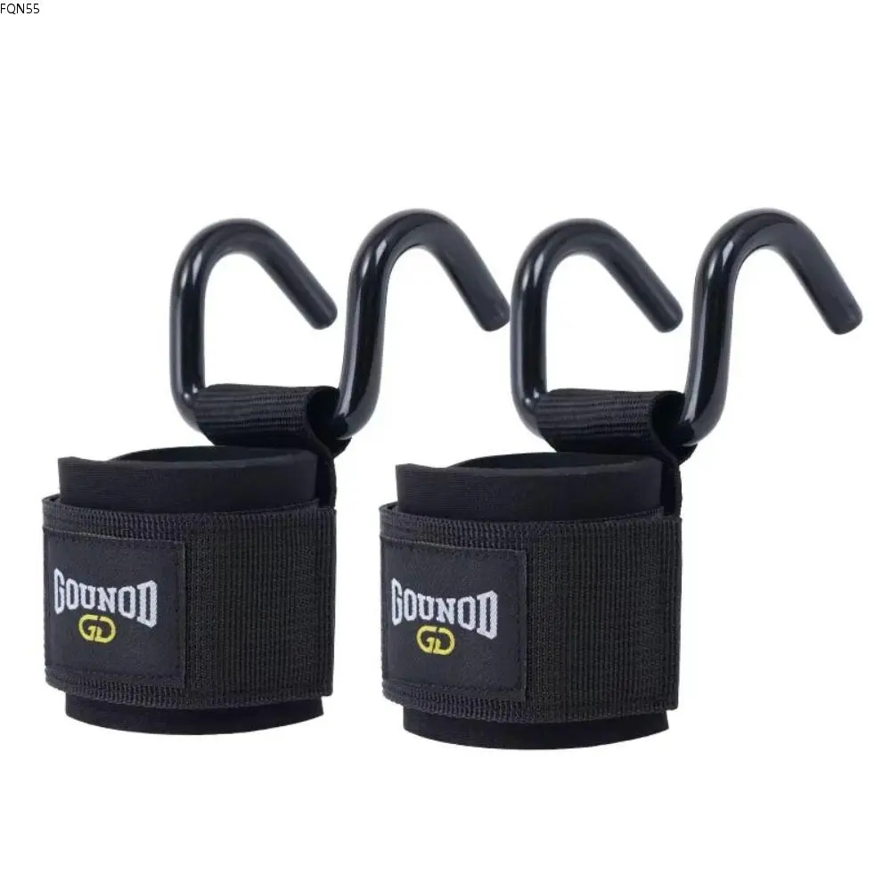 FQN55 1 pair Wrist Band Pull-up Weight Lifting Grip Hook Adjustable Non-Slip Auxiliary Power Wrist Guard 1 Pair Auxiliary Steel Hook Grips Strap Weightlifting