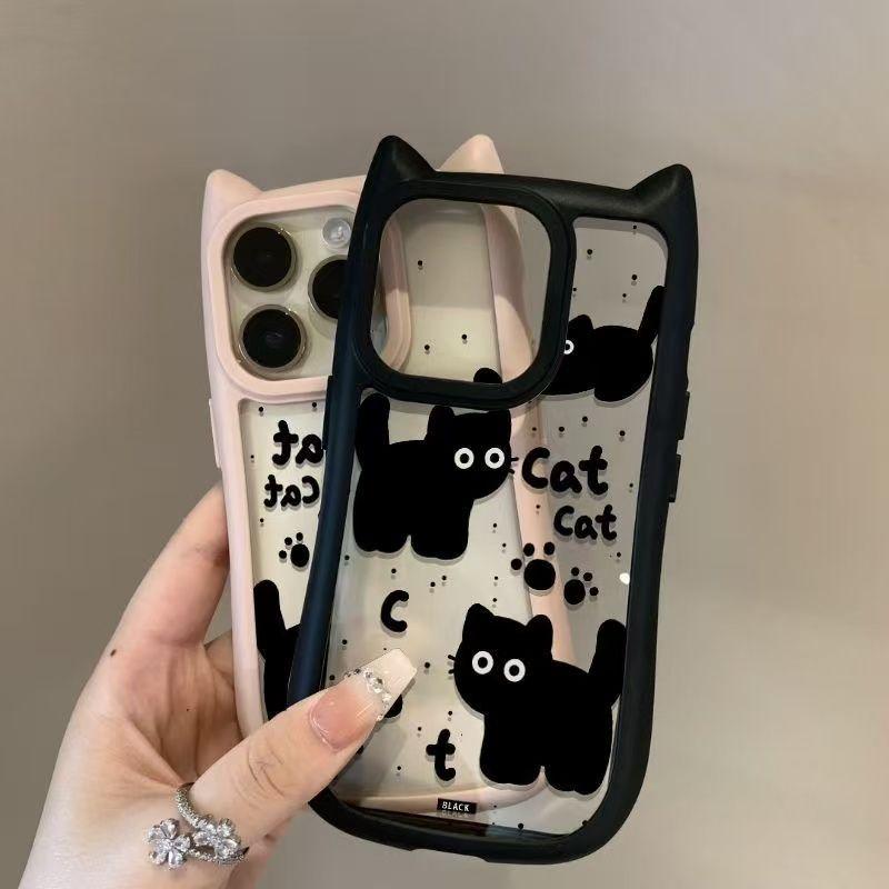 Product Introduction of Cute Black Cat Earphone Wireless Cover for iPhone 11 12 13 14 Pro Max 15 Plus XS X XR Soft Bumper cases Cover decoden  cream Protection Cellphone Phonecase Protective Smartphone iphone 16 plus 0