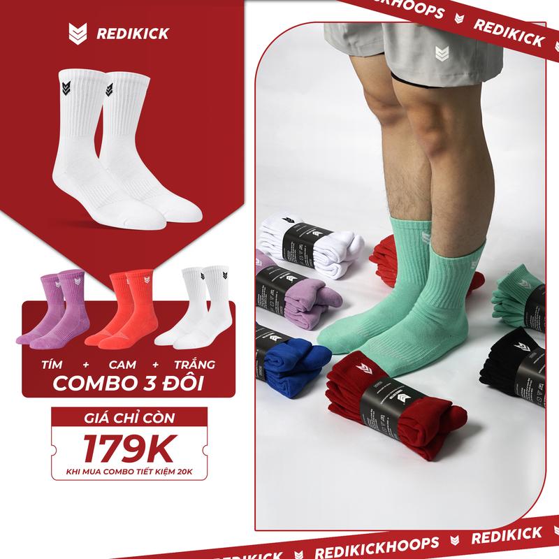 Tất Thể thao Redikick R365 Training Cushion Cotton Cổ cao Có đệm Chống hôi chân vớ Chơi Bóng Rổ, Pickleball, Tennis, Bóng Đá, Chạy Bộ, Tập Gym, Sport Nam