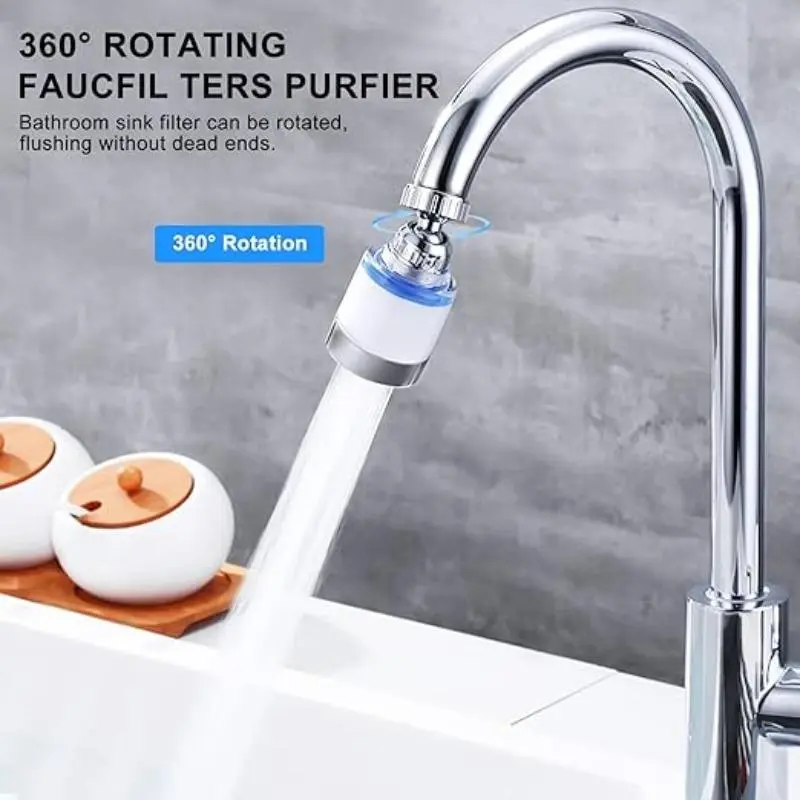 Kitchen Faucet Filter Head Set, 360° Rotation Design Faucet Filter Head with Universal Joint & Adapter & Filter Cartridges, Kitchen Sink Faucet 2