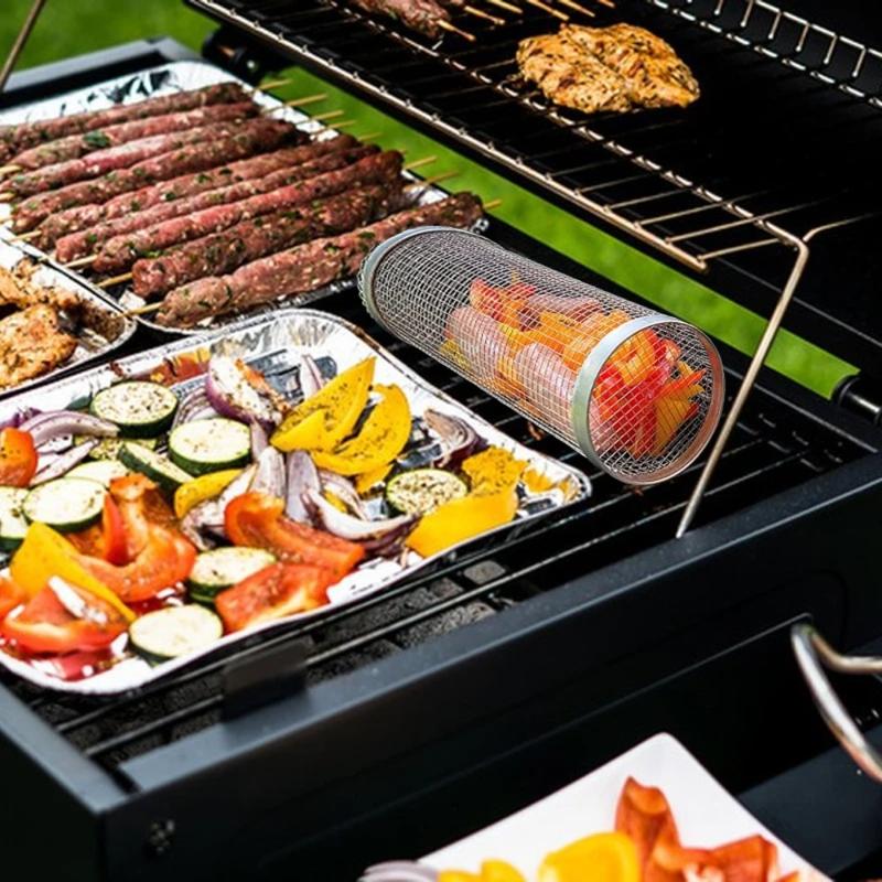 1Pcs Simple Anti Scalding For Vegetables Fish And French Frie Cooking Supplies With Cover Leakproof Grilling Basket Vegetable Bucket Barbecue Cage Barbecue Rack 6