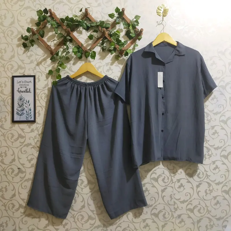 Ld 120 setcel karla pendek jumbo/setelan crinkle airflow pendek/setcel pendek crinkle airflow/setelan piyama wanita/baju Santai/baju Tidur Nyaman celana Panjang Busui Kerah 5