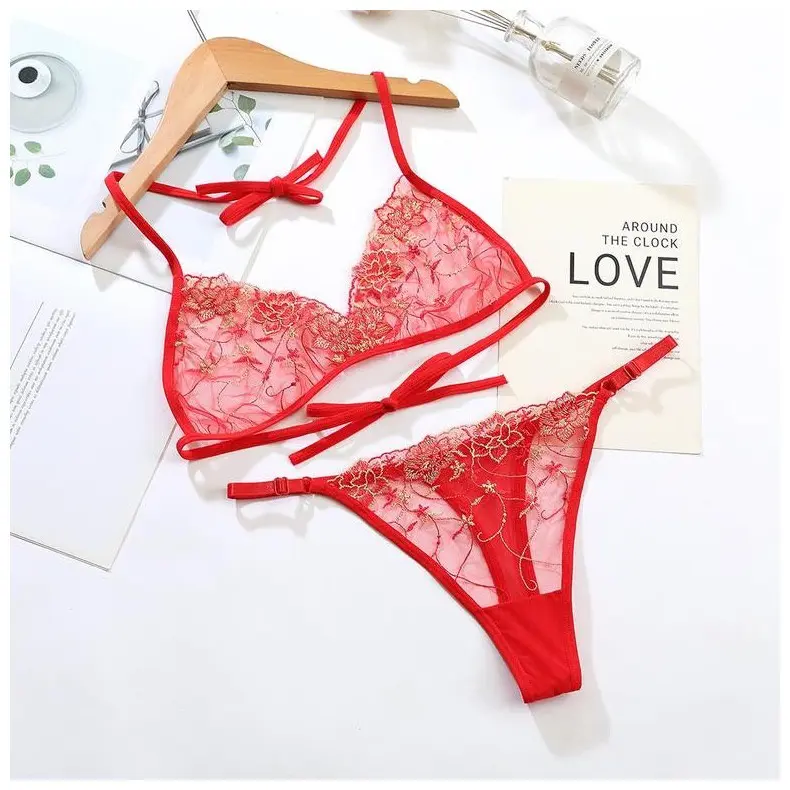 Set Bikini Lingerie Transparan tali Bra G String Set Bikini Wanita Sexy 4A137 Dress